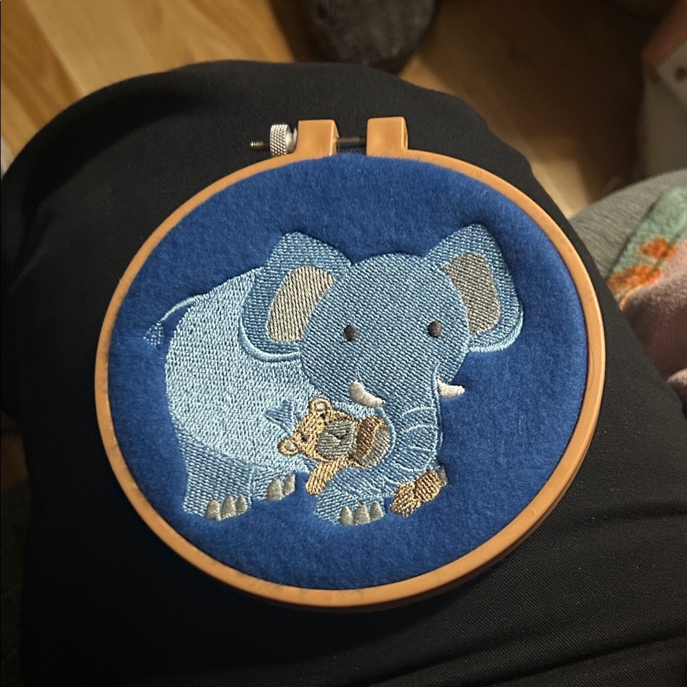 Blue Elephant Embroidery Hoop Art